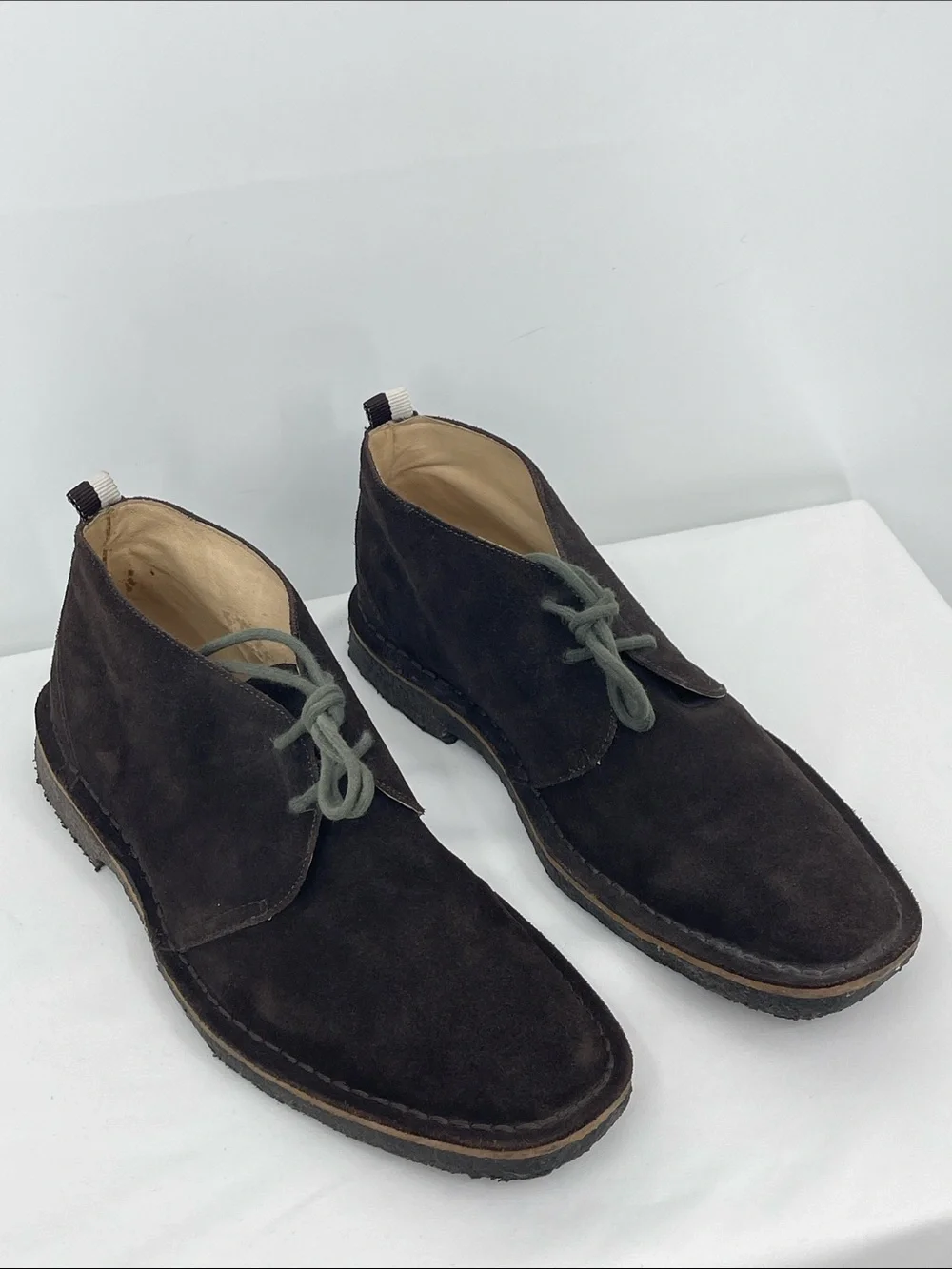 Coach ANTHONY Men's Dark Brown Suede Chukka Boots with Olive Laces SIZE 10 M